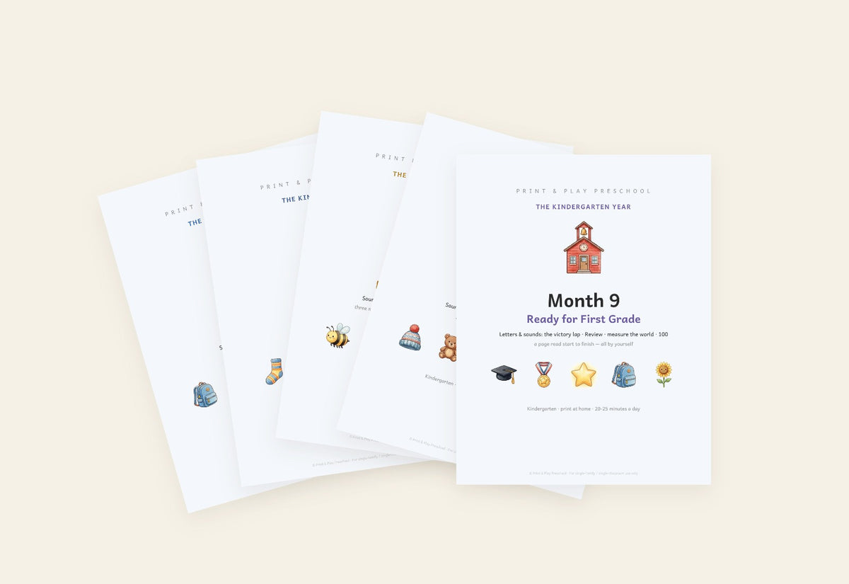 The Kindergarten Year: five of the nine monthly books, fanned