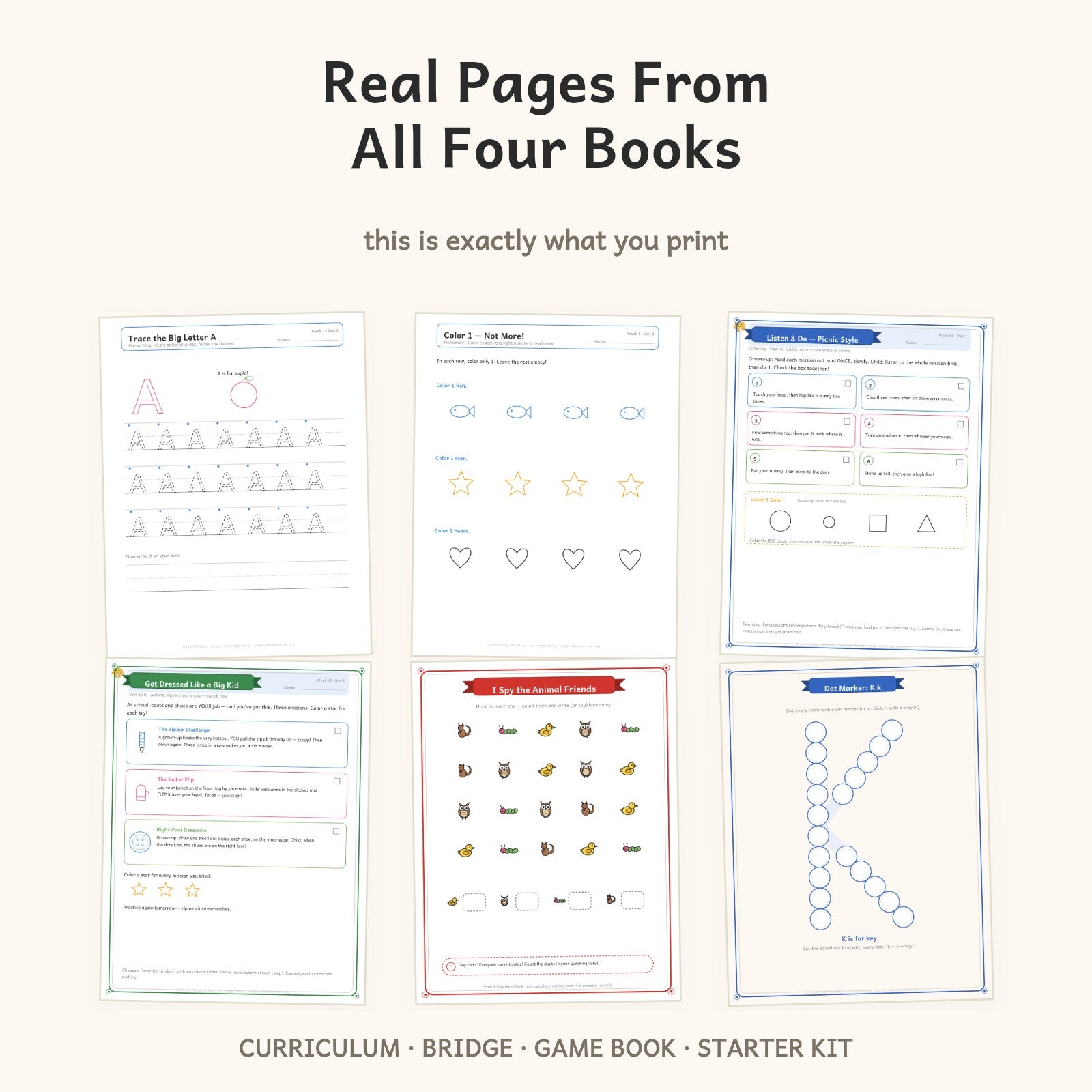 Real pages from all four books