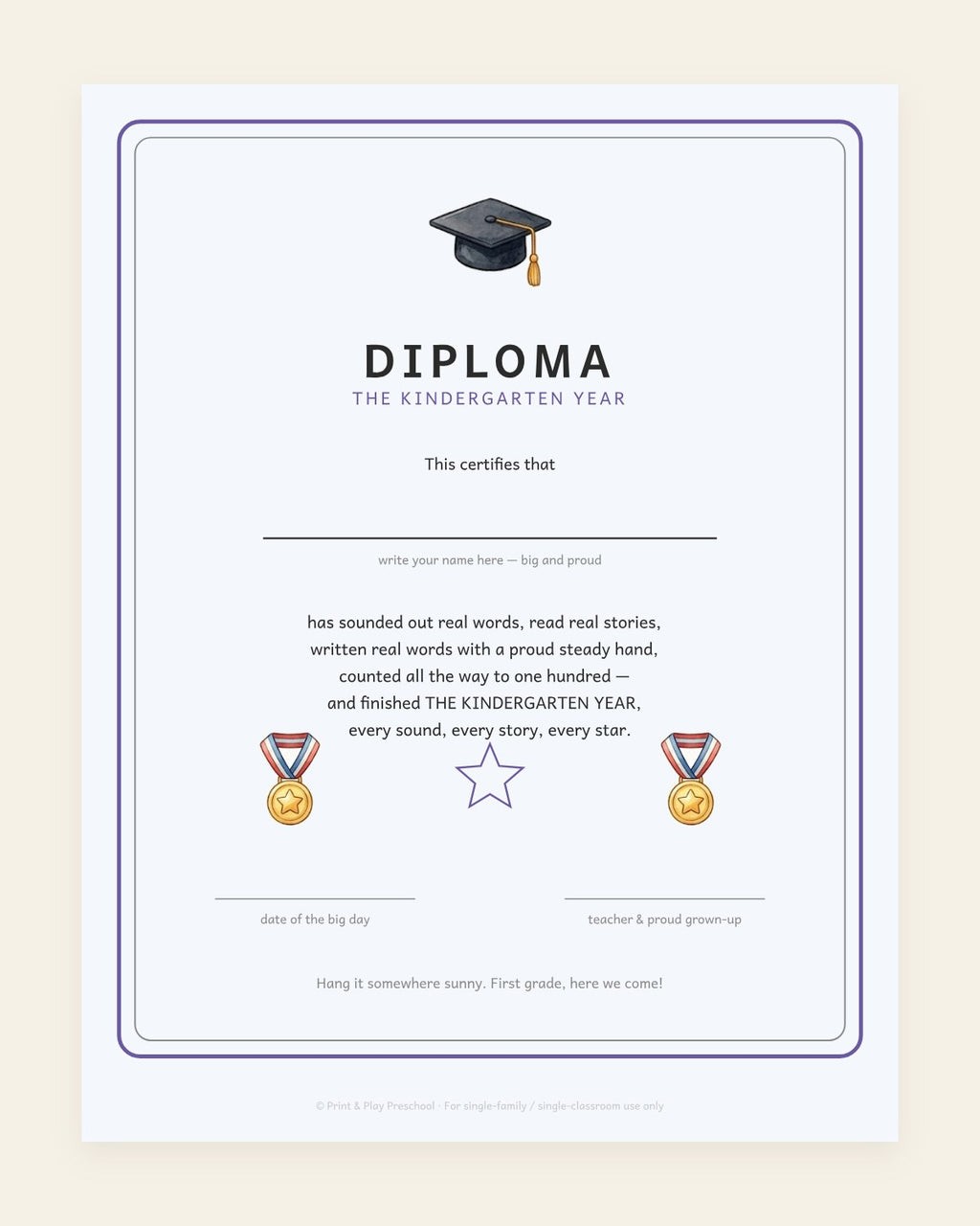 The diploma, with a real name line