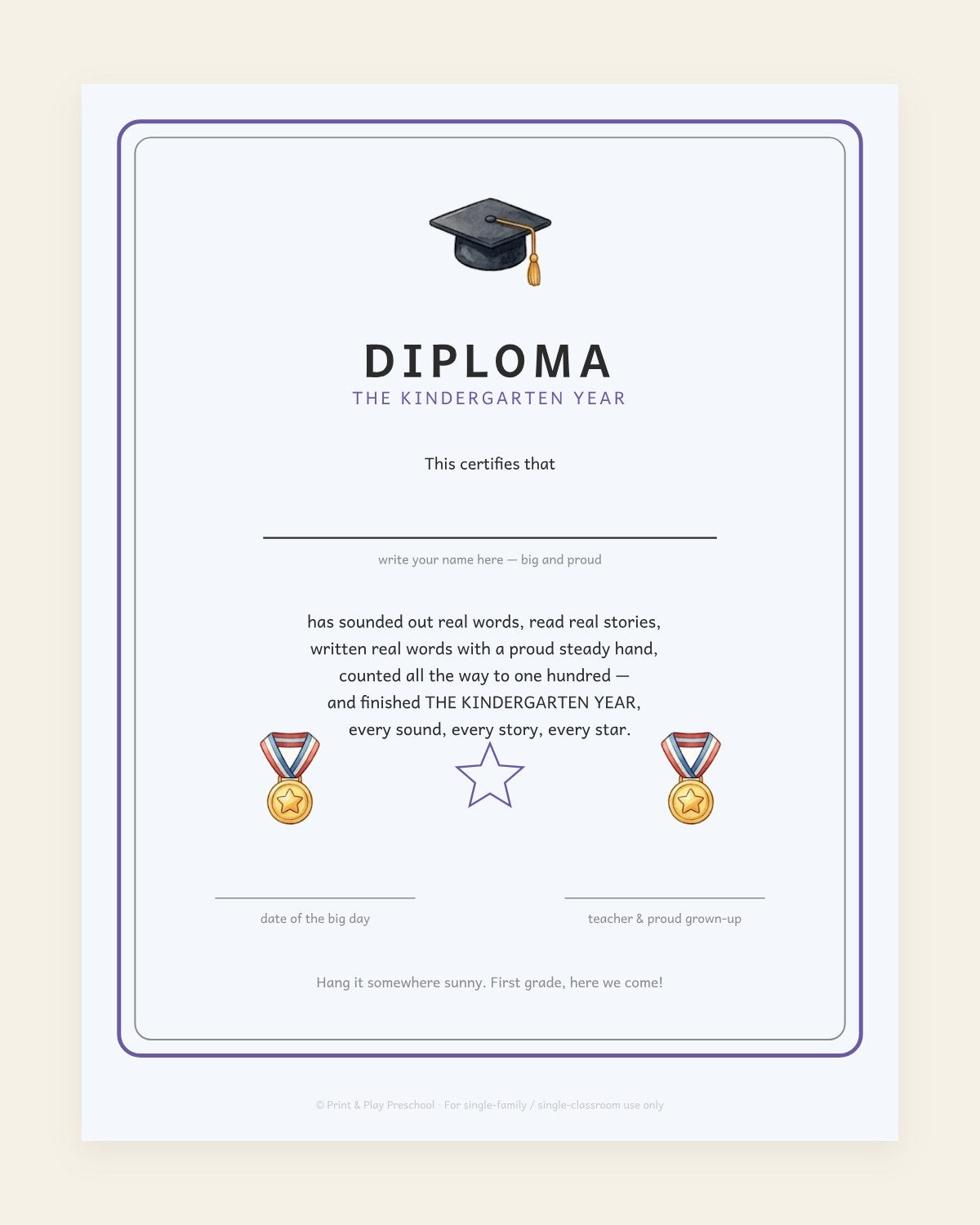 The diploma, with a real name line