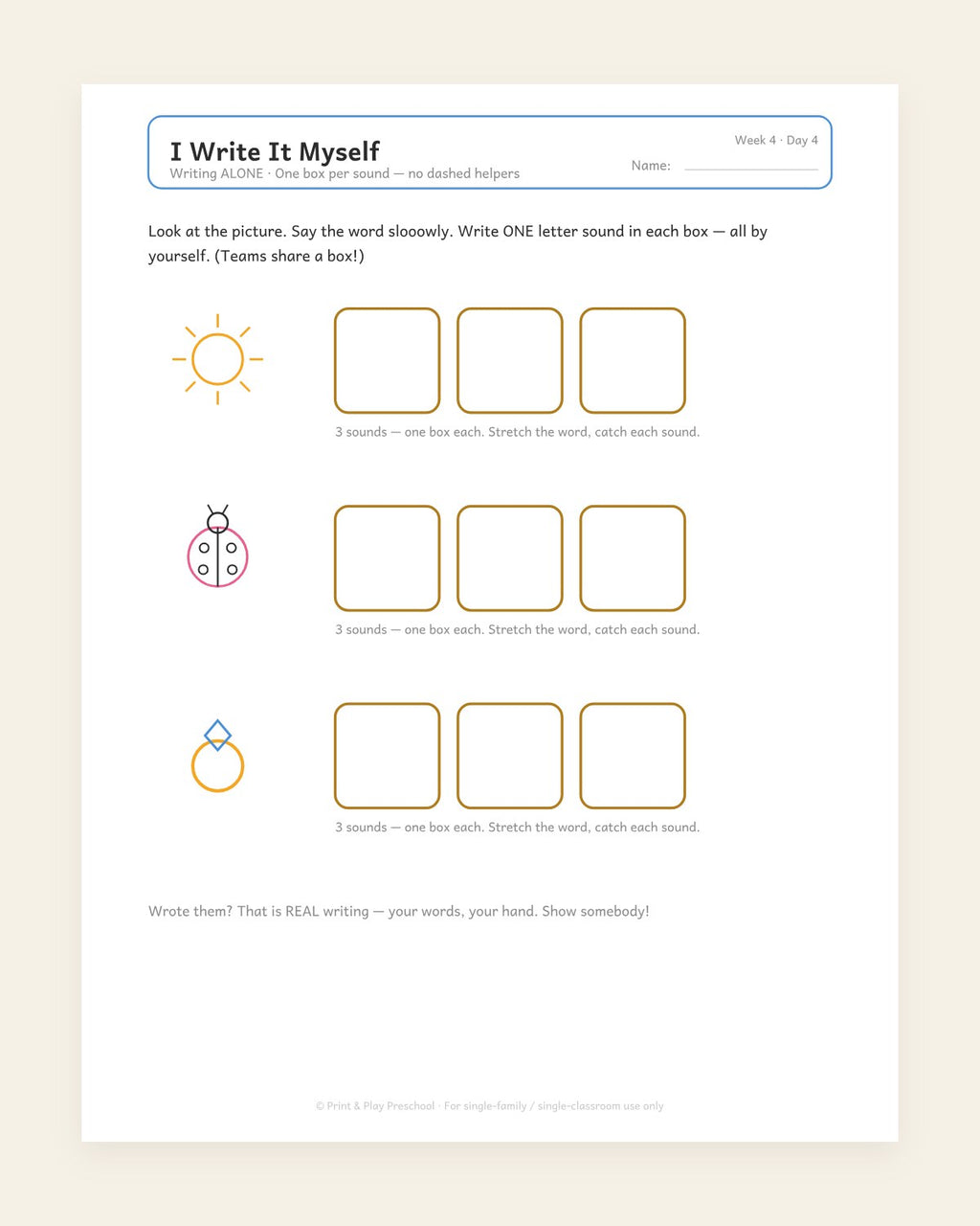 I Write It Myself: sound boxes, no dashed helpers