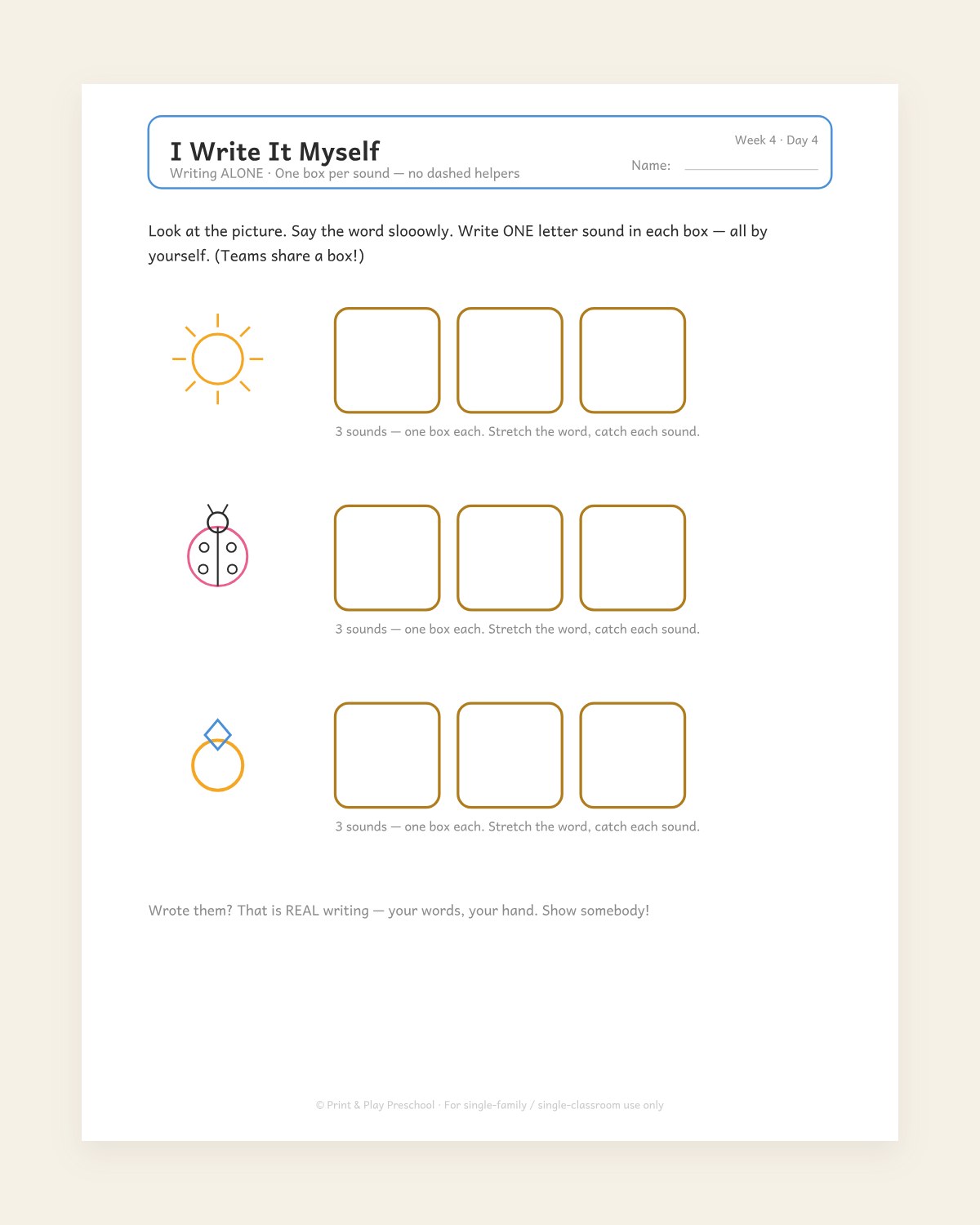 I Write It Myself: sound boxes, no dashed helpers